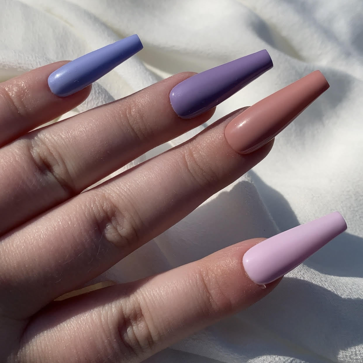 Baby got my initials on her nails and my favorite color | Acrylic nails  coffin pink, Purple nails, Purple acrylic nails